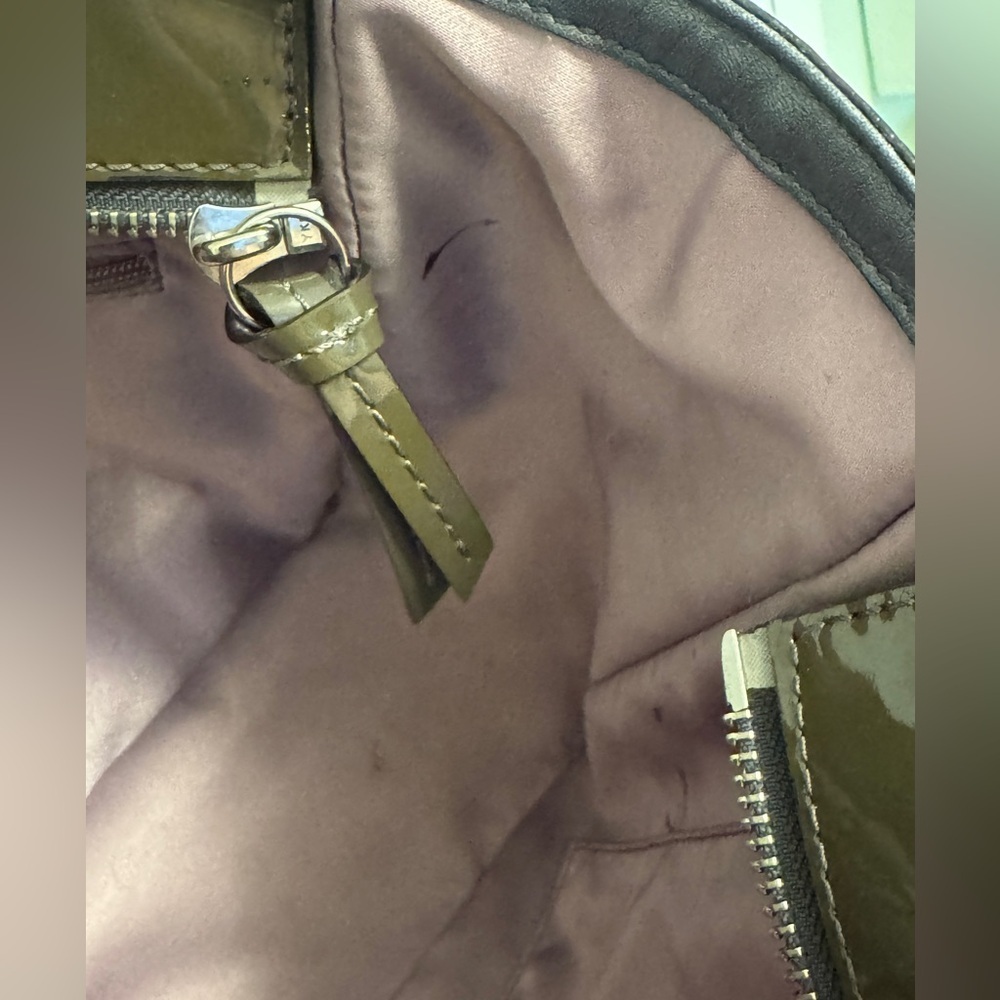 COACH 🔥 Olive Green Op Art Embossed Patent Leather East West Gallery Tote - Picture 12 of 12
